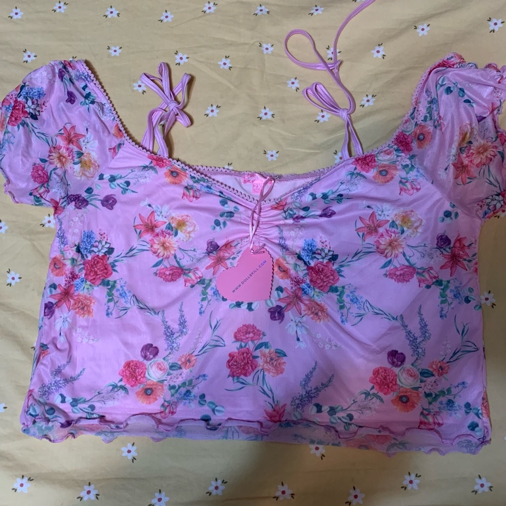 NWT / Sugarthrillz off shoulder floral top - Picture 2 of 4